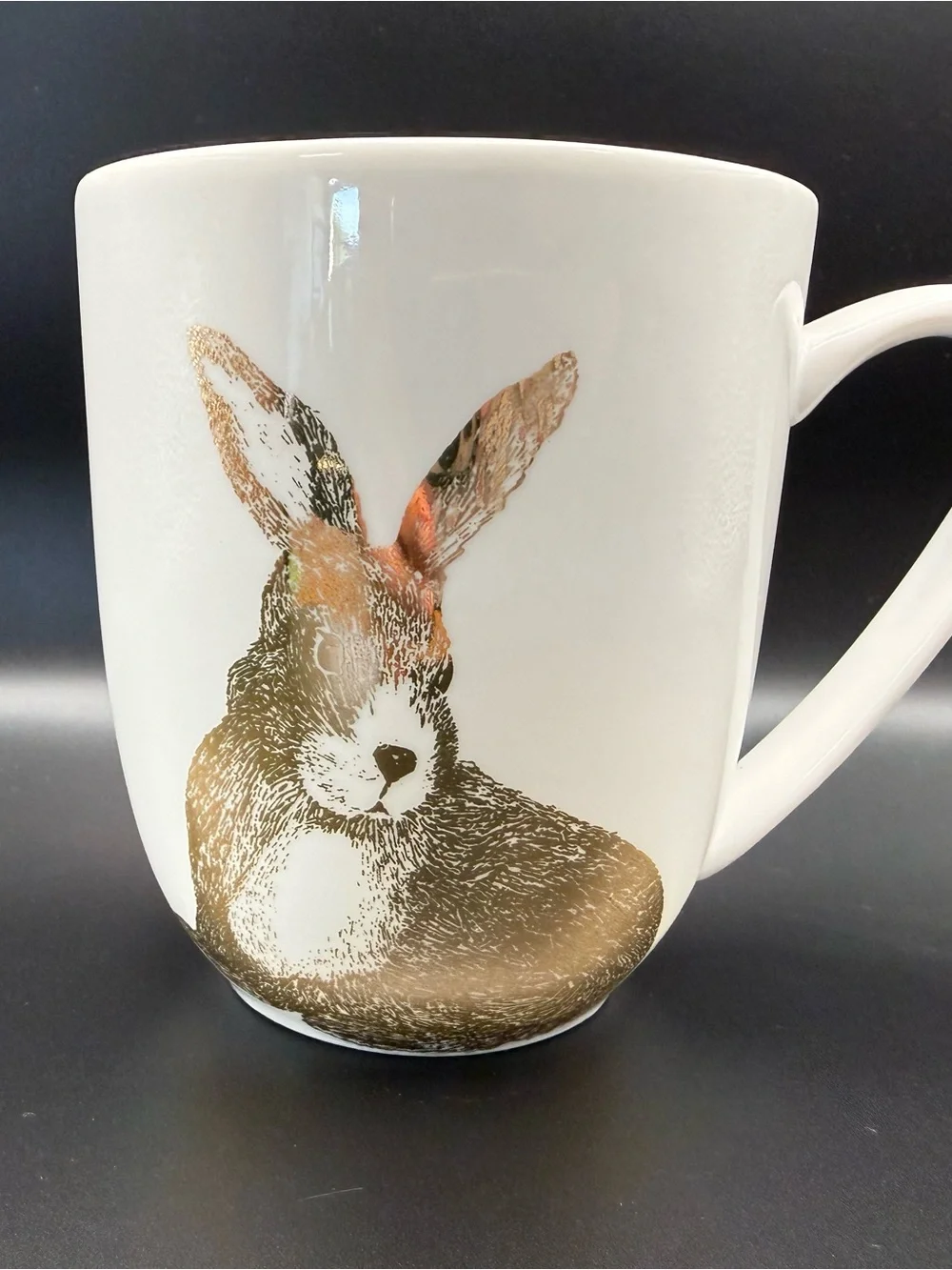 Pier 1 White Ceramic Mug with Metallic Gold Bunny